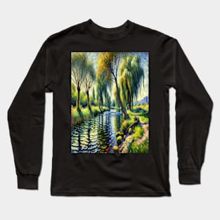 Vincent Van Gogh Inspired Riverbank Scene Long Sleeve T-Shirt